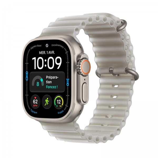 Apple Watch Ultra 4 Titane naturel Bracelet Océan Gris translucide