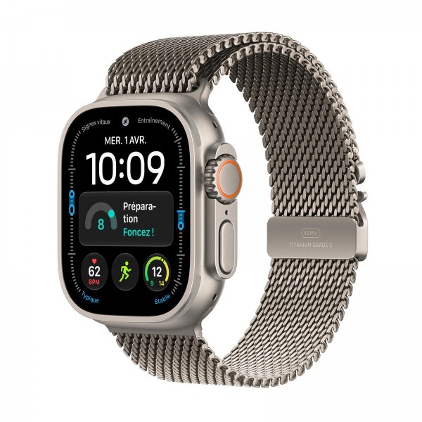 Apple Watch Ultra 4 Titane naturel Bracelet Milanais Titane naturel